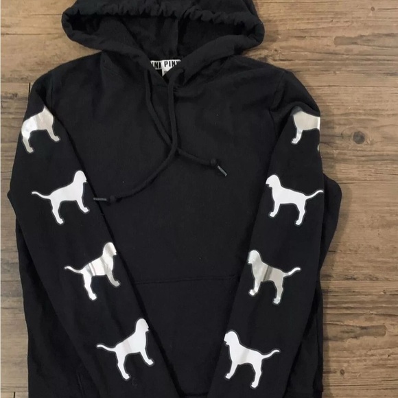 PINK Victoria's Secret Black Hoodie with dog / pup - Picture 4 of 6